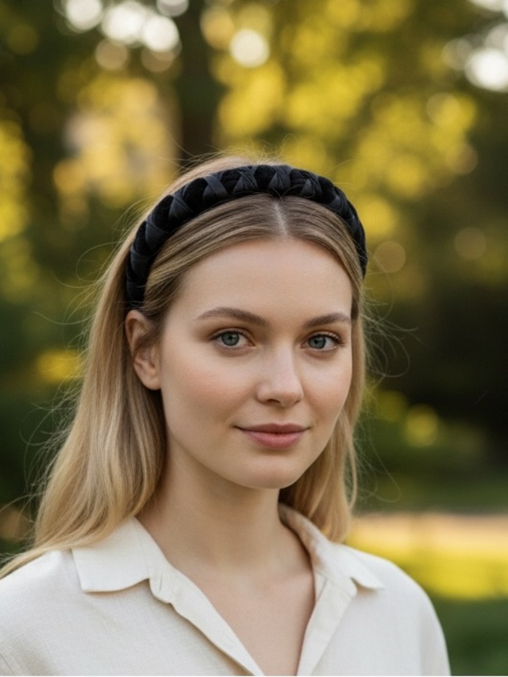 Ann Vuille Black Wrapped Satin-Textured Padded Headband